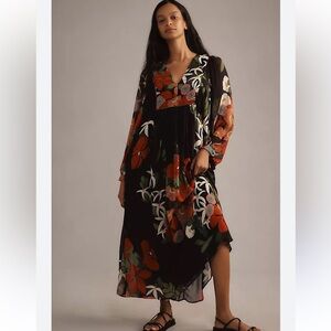 Farm Rio x Anthropologie LongSleeve VNeck Floral Maxi Dress Bold Botanical Print